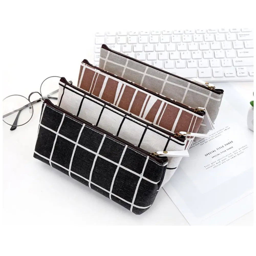 Сумка для ручки Adeeing Холщовый пенал в полоску с рисунком канцелярских товаров