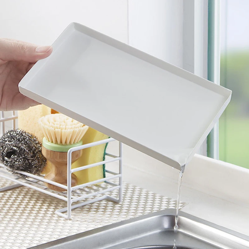 

New Sink Caddy Organizer with Drain Pan Kitchen Countertop Dish Sponge Brush Soap Holder