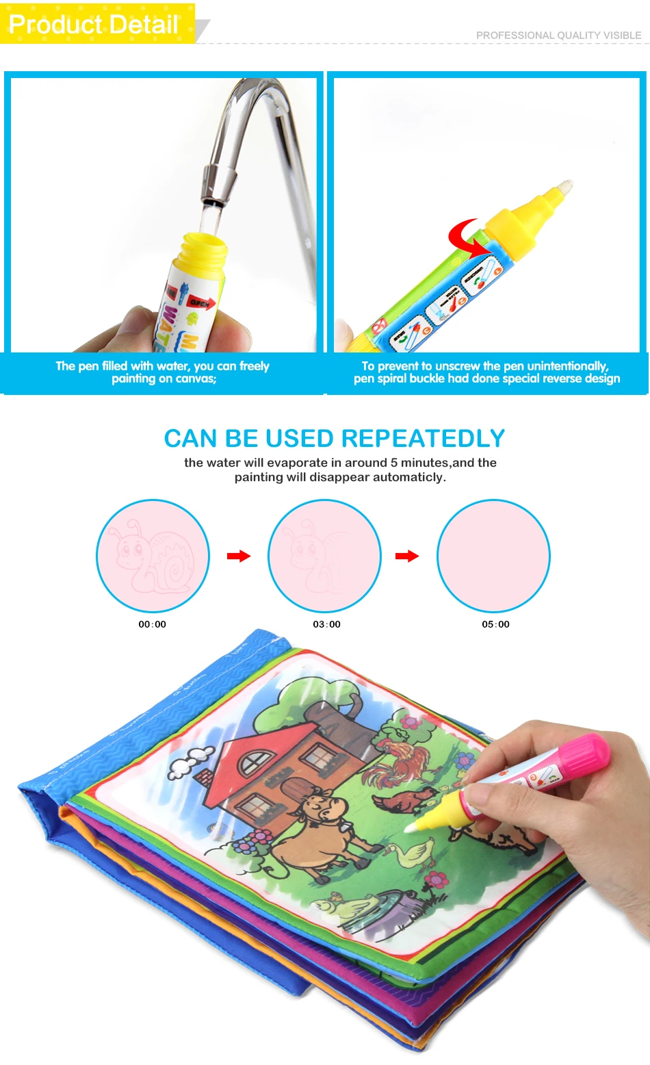 Coolplay 21*17 см Животные водная книга для рисования и 2 волшебные ручки Водная раскраска доска каракули коврик развивающие обучающие игрушки для детей
