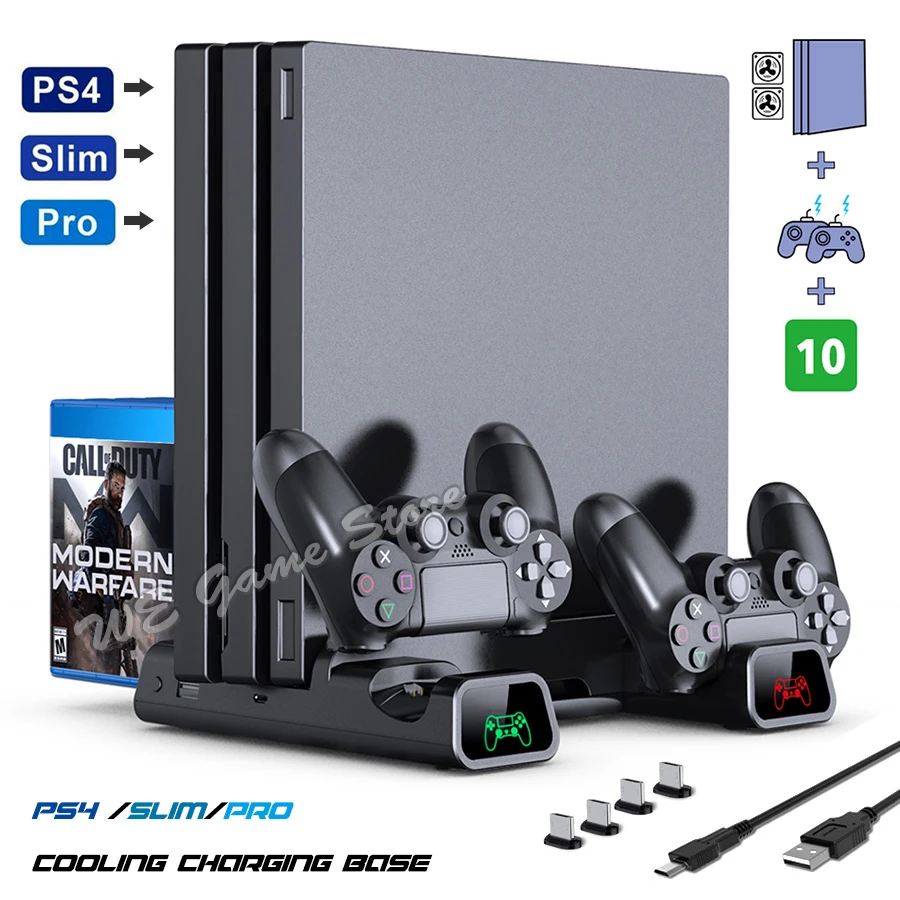 

Подставка для игровой консоли Sony Playstation 4, база для кулера PS4 Slim Pro, с зарядным устройством для геймпада PS 4, супертурбоохлаждающая подставка д...