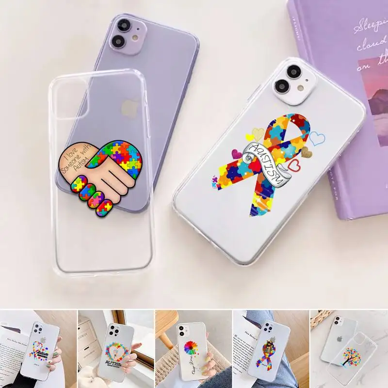 

Puzzle Autism Awareness Phone Case Transparent for iPhone 11 12 6 7 8 Pro X XS Max XR Plus Silicone Soft TPU Clear mobile bags