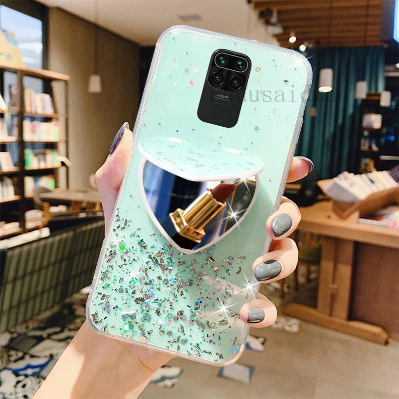 RedMi 8 7A 7 8A 9A 9C 9AT 9T 6A класса люкс любящее сердце с зеркалом для макияжа мерцающие