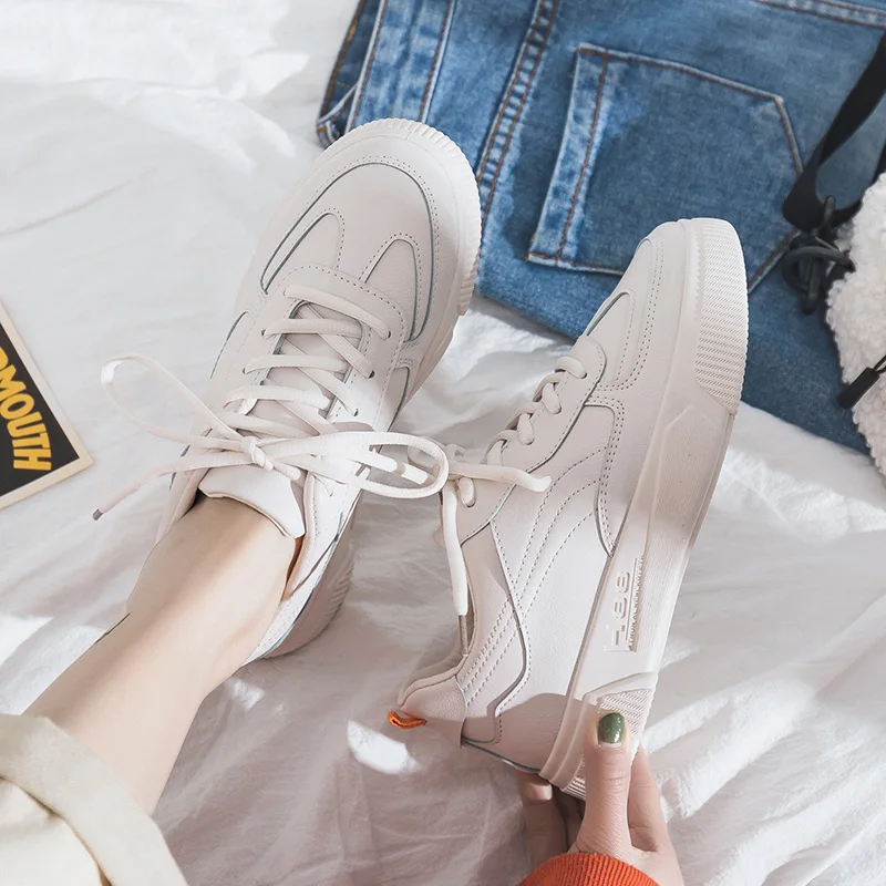 Женские кроссовки на плоской платформе дышащие слипоны шнуровке Повседневная