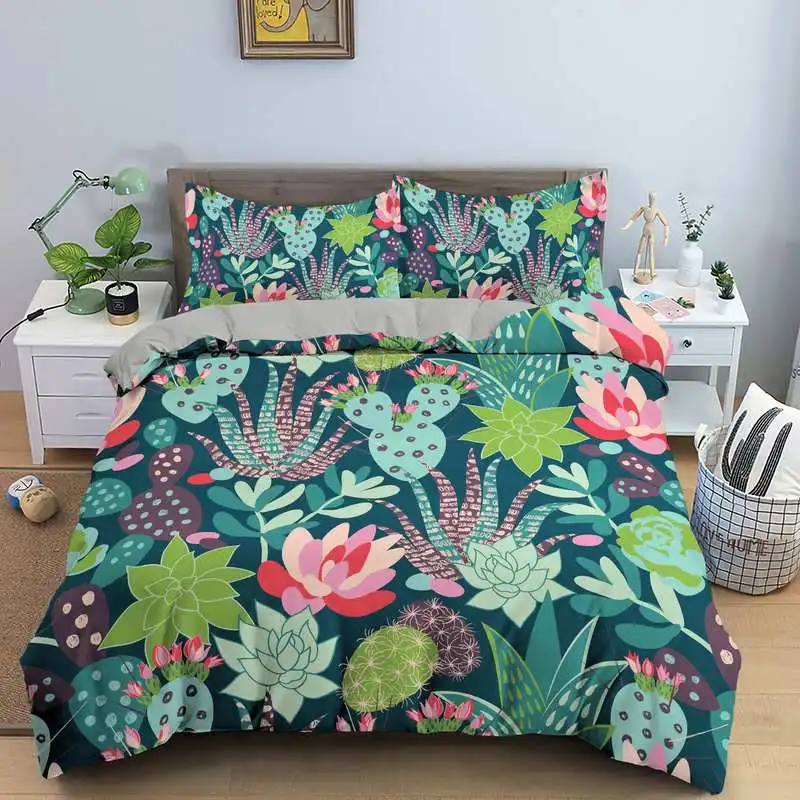 

Hight Quality 3D Cactus Print Pattern Bedding Set 2/3 Pcs Quilt Cover + Pillowcase for Twin Queen King Size