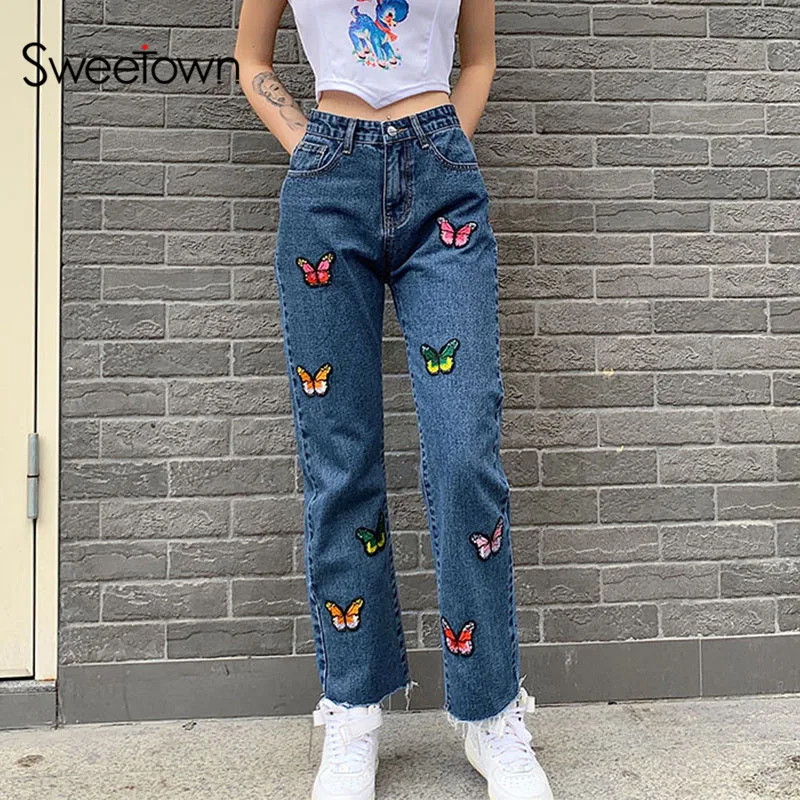 Женские прямые джинсовые брюки Sweet own с высокой талией в Корейском стиле