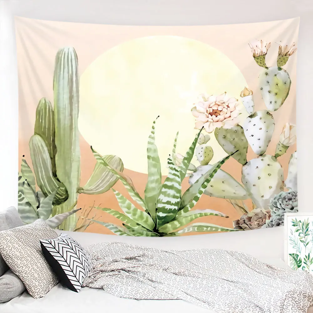 Богемный настенный гобелен с рисунком кактуса таро Луной мандала тканевый