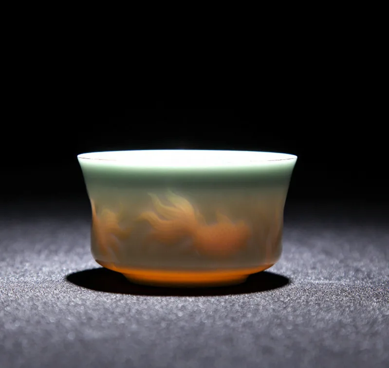 1 Pc 80ml Sculpted Hand Lotus Dragon Cup Of Tea At Jingdezhen Ceramics Celadon Kung Fu Teacups Drinkware Accessories