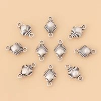 50pcslot tibetan silver shell scallop seashell connector beads charms 2 sided for bracelet jewelry making accessories