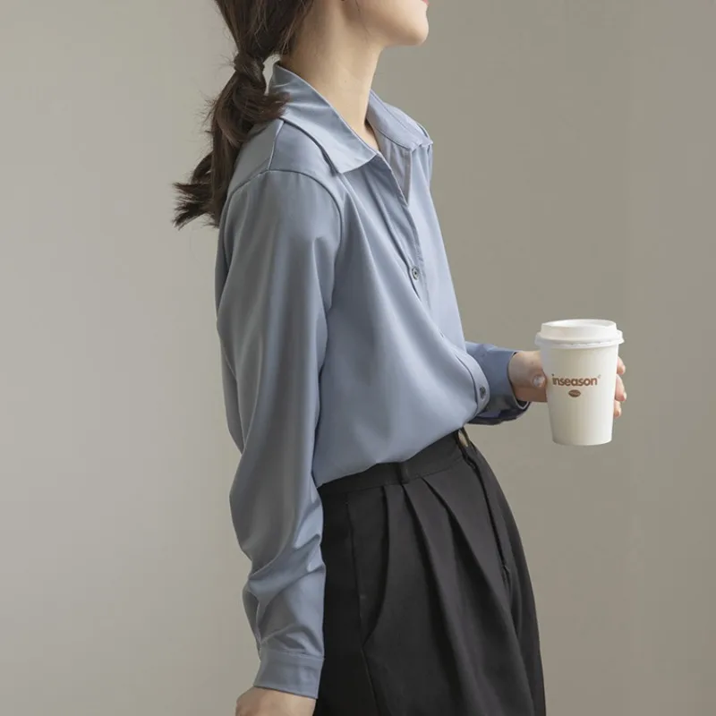 

Vintage Spring Lapel Full Sleeve Female Shirts Elegant Single-breasted Loose Solid Blouses Tops Women 2021 OL Blusas Mujer B005