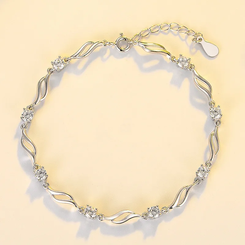 

S925 Sterling Silver Crystal Love Bracelet Women Korean Wave Zircon Bracelet Fashion Temperament Jewelry
