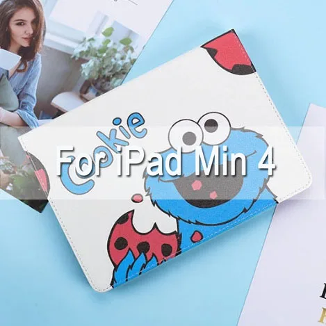 Blue For mini 4 Умный чехол с мультипликационным принтом Элмо и куки для iPad Air 1/2, iPad, ультра тонкий чехол с подставкой для iPad 234, mini12345, Автоматическое включение/выключение - Цвет: Blue For mini 4