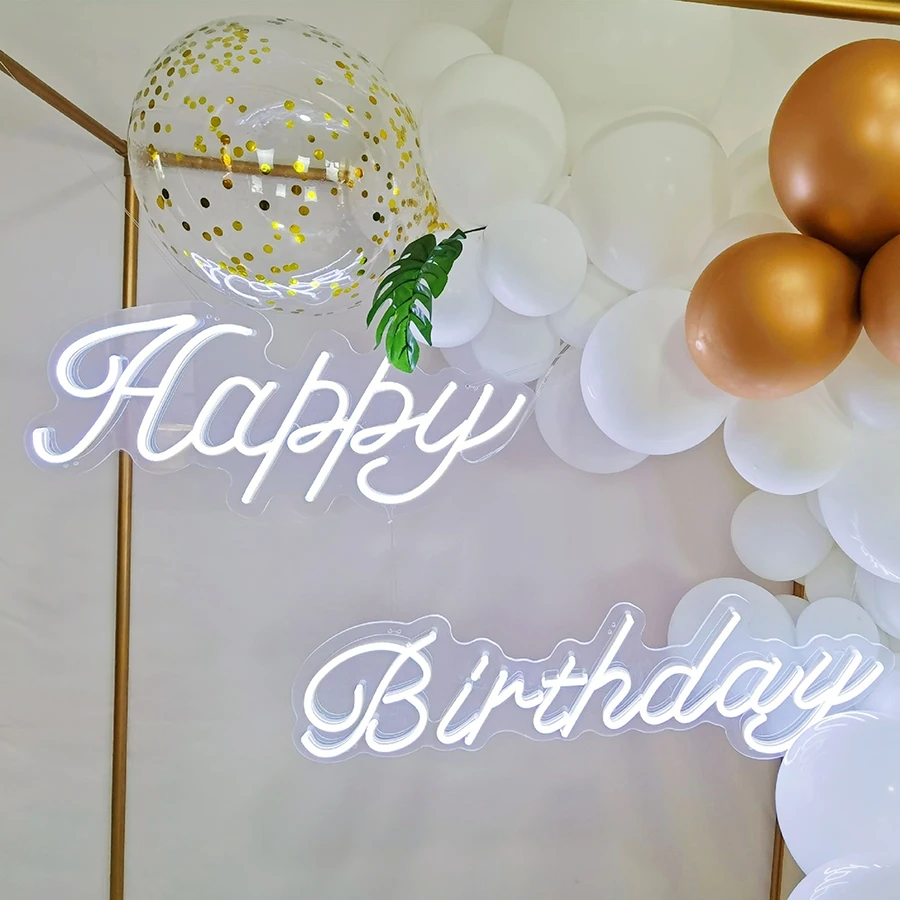 Happy Birthday Digital Neon Light Lamp Bulbs LED Letter Sign Lights Transparent Acrylic Background Custom Decor Party Wedding
