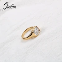 joolim high end gold pvd fashionable rectangle zircon rings for women stainless steel jewelry wholesale