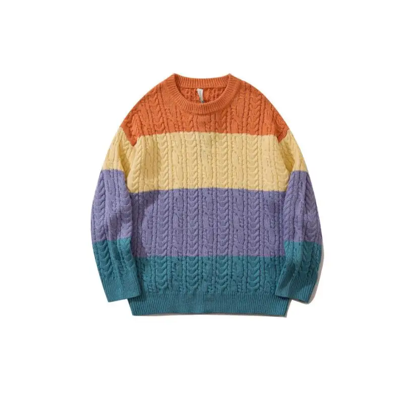 

Уличный свитер 2021, мужской вязаный пуловер в полоску в стиле пэчворк, в стиле хип-хоп, осенне-зимний Повседневный свитер в стиле Харадзюку, Теплые Топы w19