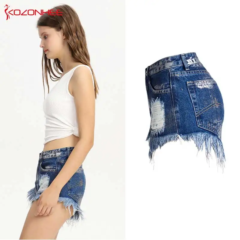 Женские неэластичные джинсовые шорты летние с высокой талией и бахромой #07 |