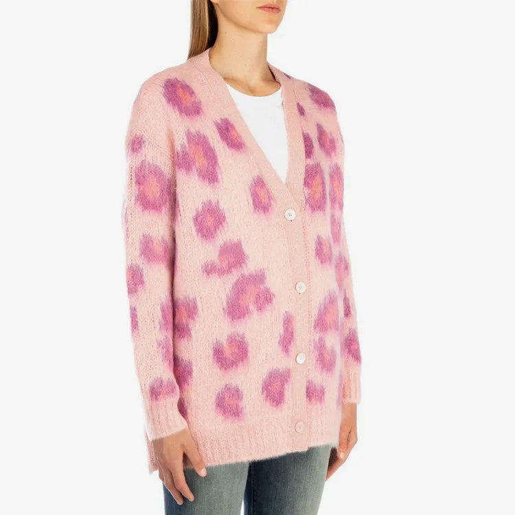 Женский мохеровый кардиган 2019 lazy oaf розовый Леопардовый длинный вязаный свитер