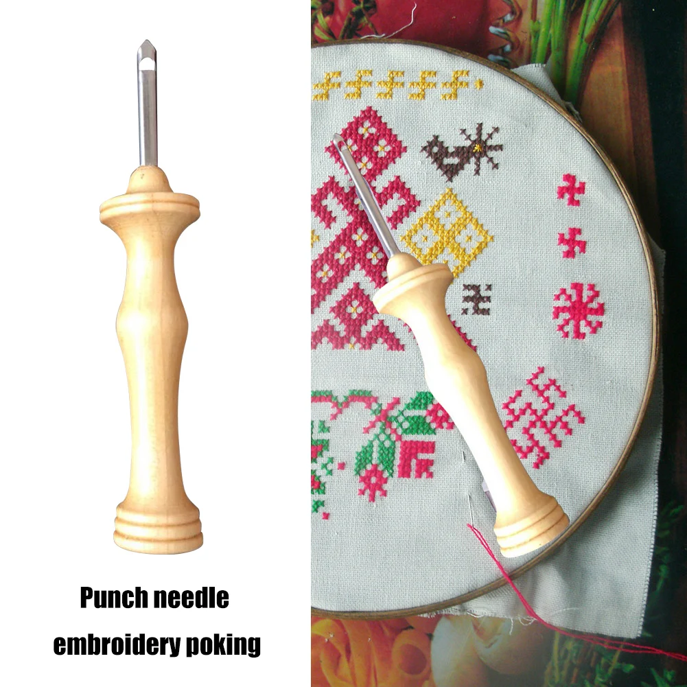 

Woven Russian Embroidery Punch Needle Poking Open Type Wooden Handle Bold Large Cross Stitch Poke Pen Knitting Art Needlework
