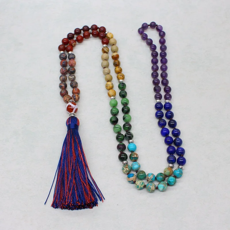 

Christmas New Fashion Party Long Necklace Color 7Chakras Necklace Tassel Necklaces Knick-knack Hanging Rope Yoga Women Necklace