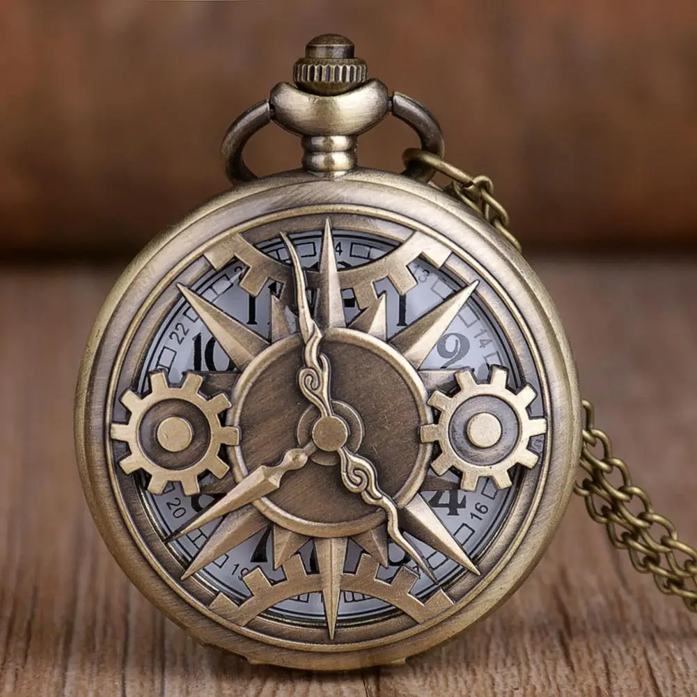 

Vintage Unisex Hollow Gear Arabic Number Quartz Pocket Watch Pendant Necklace