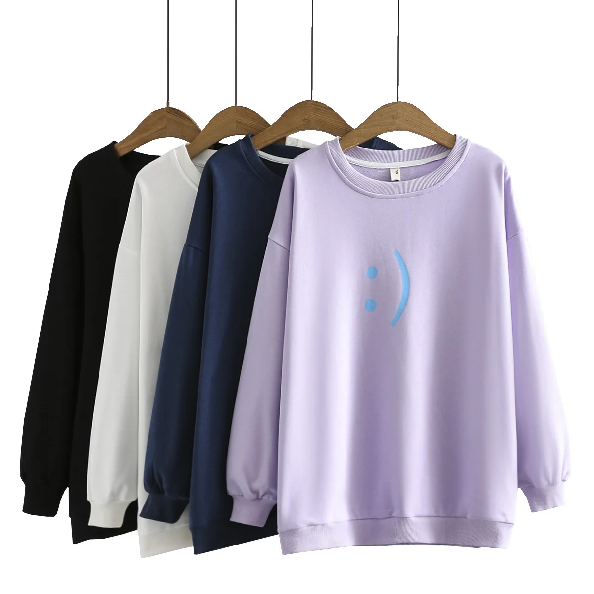 

Autumn Winter Plus Size Hoodies Women Clothes 2021 Fashion Sweatshirts Drop Shoulder Sleeve Smiling Face Printed Tops