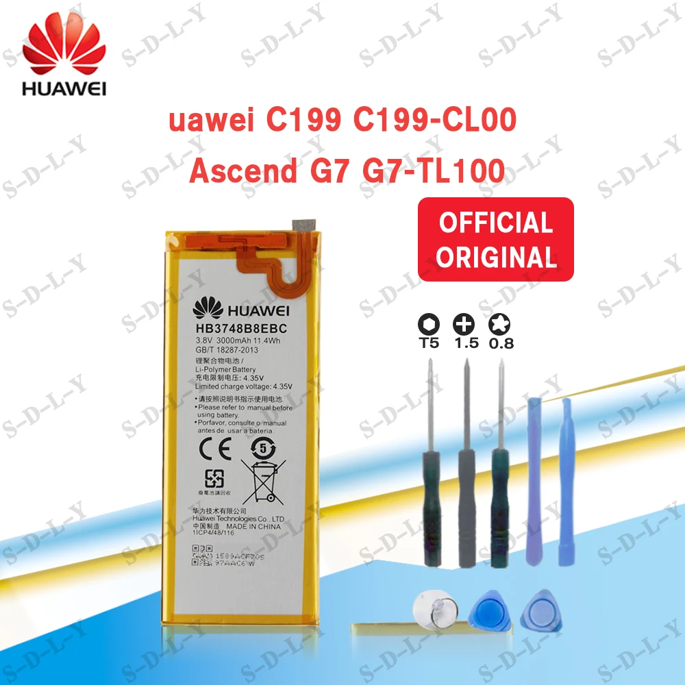 

100% Оригинальный аккумулятор для Huawei C199 Ascend G7 G7-TL100 HB3748B8EBC 3000 мАч для Huawei C199 C199-CL00 мобильный телефон + Инструменты