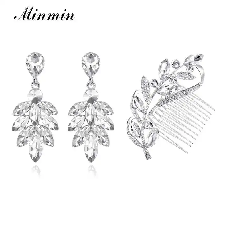 Minmin листьев Форма серебро Цвет с украшением в виде кристаллов гребень Серьги