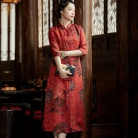 xiyue autumn and winter 2020 new retro chinese style silk hualuo xiangyunsha long tang jacket chinese style