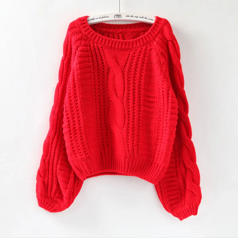 Женский трикотажный свитер с круглым вырезом теплый однотонный короткий пуловер