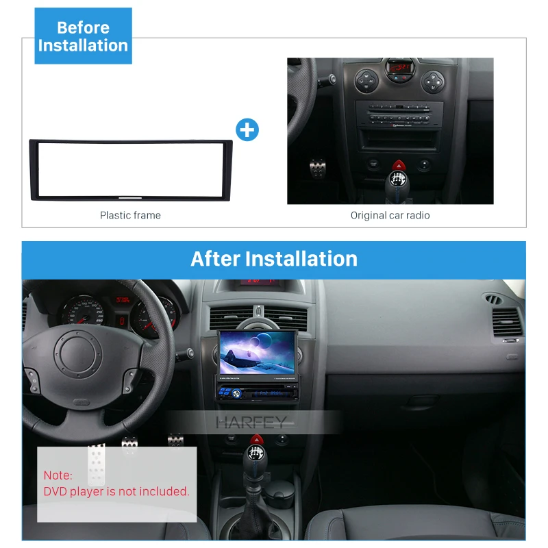 Harfey No Gap Refitting Frame Kit 1 Din Car DVD Radio Fascia for 2005 RENAULT MEGANE Auto Stereo Installation Dash Plate Panel | Автомобили