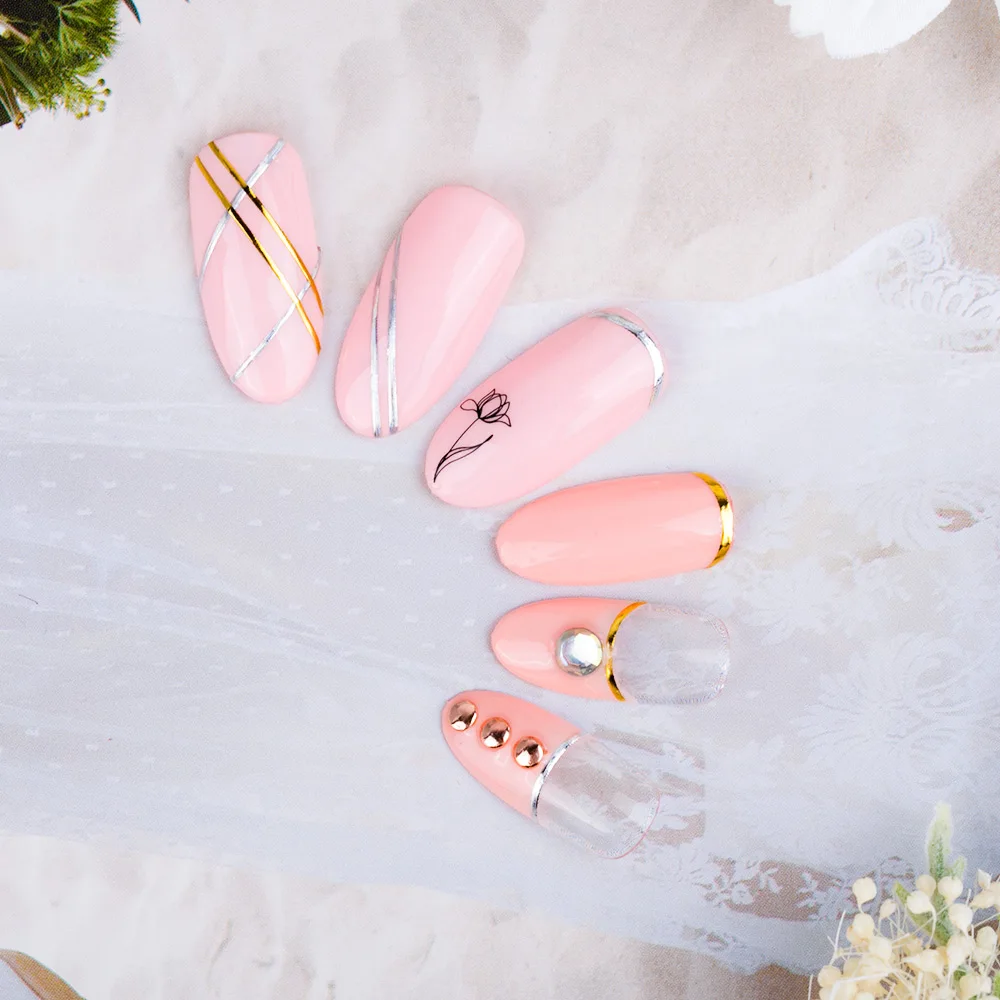 Прямые полосы линии 3D наклейки для ногтей самоклеющиеся золотые серебряные