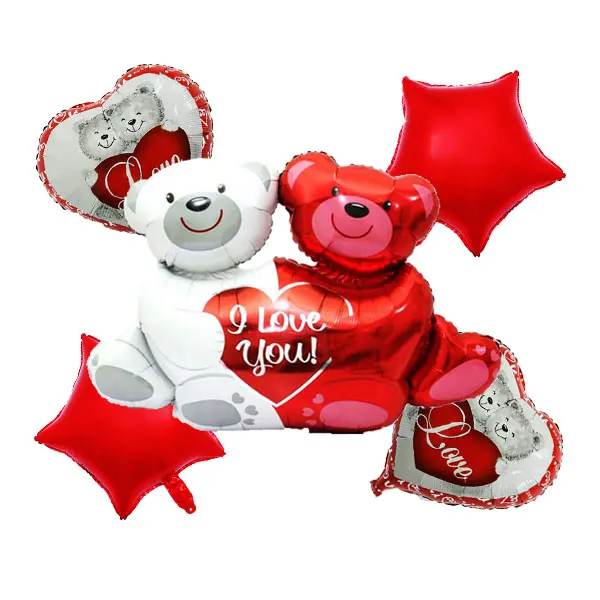 

Valentine's Day Party Supplies 5 Pcs Bear Foil Balloons Set 18 Inch Bear Heart Foil Balloon and 18 Inch Star Balloons