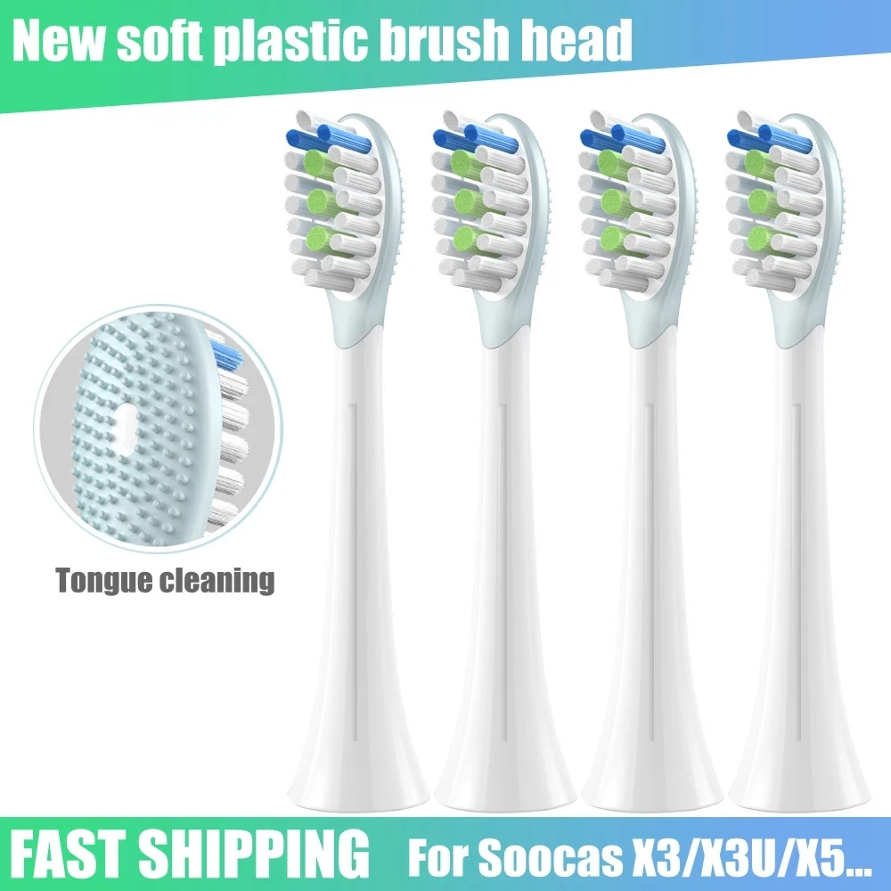 New Replacement Toothbrush Heads For Soocas X1 X3U X5 V1 Sonic Electric Tooth Brush Dupont Soft Bristles Tongue Cleaning Nozzle