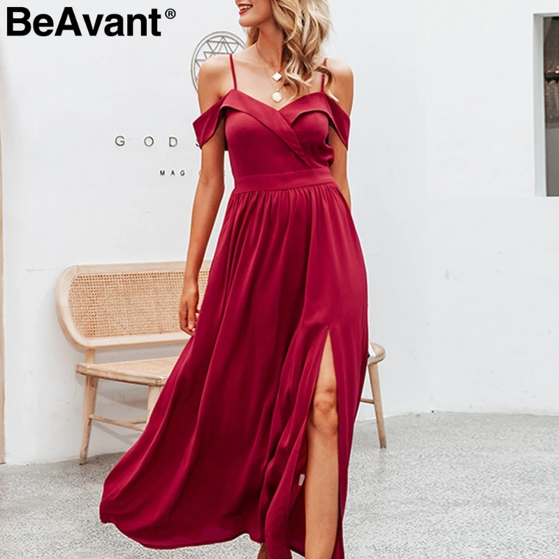 BeAvant сексуальное с v образным вырезом открытыми плечами красное макси платье