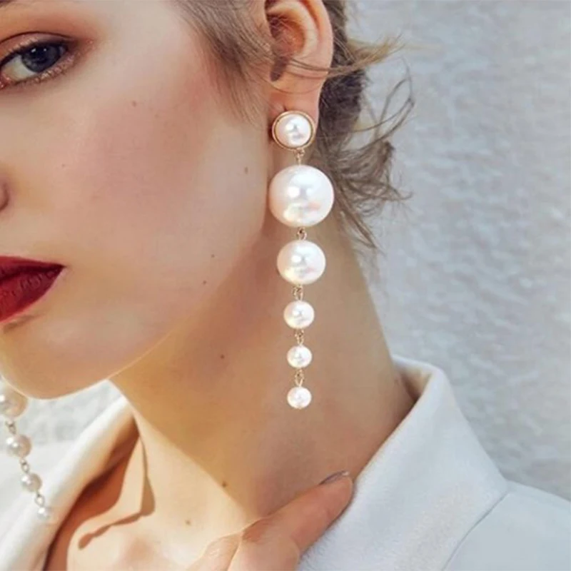 Женские серьги с жемчугом европейские и американские длинные темпераментные