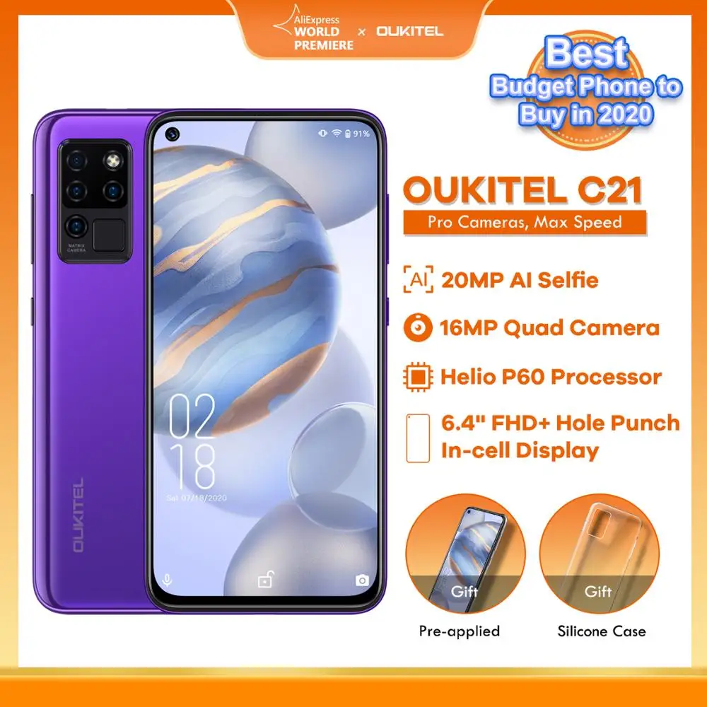OUKITEL C21 4G смартфон Helio P60 Восьмиядерный 6 4 &quotFHD Android 10 Гб Оперативная память 64