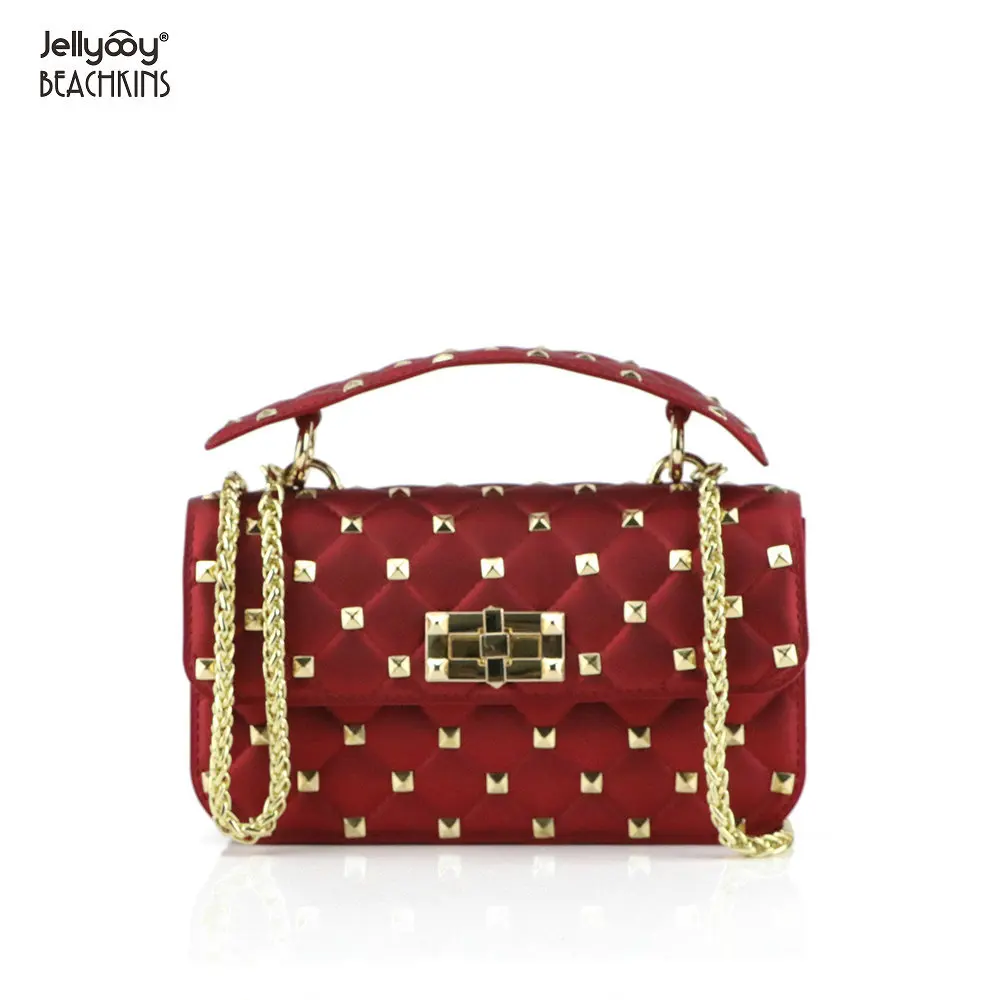 

jelly bag frosted matte rhombus PVC jelly riveted bag transparent single shoulder crossbody chain female bag