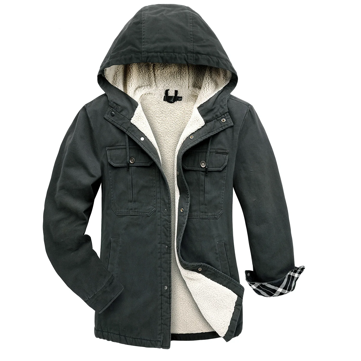 

NEW Men's cotton jacket solid color hooded shirt plus velvet jacket lamb felt cotton clothing to increase the code foreign