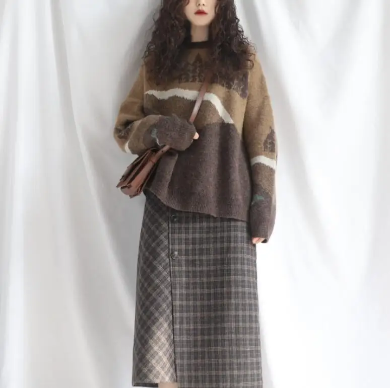 Пуловер NONSAR Свободный вязаный свитер с принтом женский осенне-зимний новый