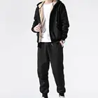 Спортивный костюм мужской однотонный, кофта с капюшоном и штаны с длинным рукавом, бархатная подкладка, штаны на молнии, спортивная одежда, осень