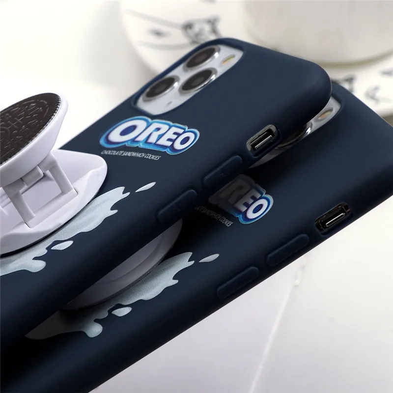 Milk Oreo chocolate biscuit Phone Case For iPhone 11 Pro X XR XS MAX 8 7 6 6S Plus 5 Cute 3D Folding bracket Soft Silicone Cover | Мобильные