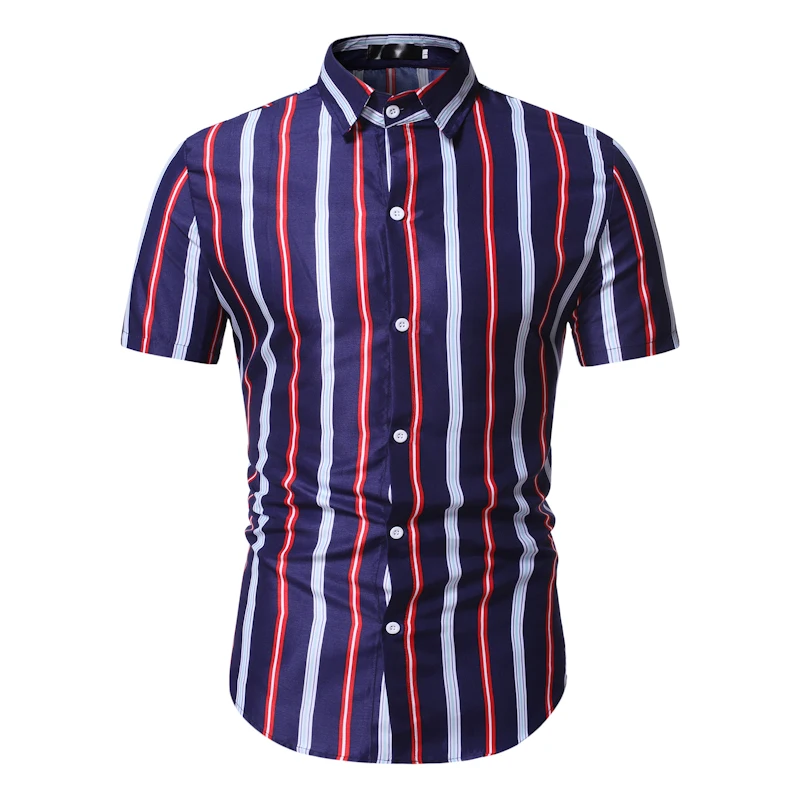 Мужская полосатая рубашка с коротким рукавом Повседневная деловая 2020 | одежда