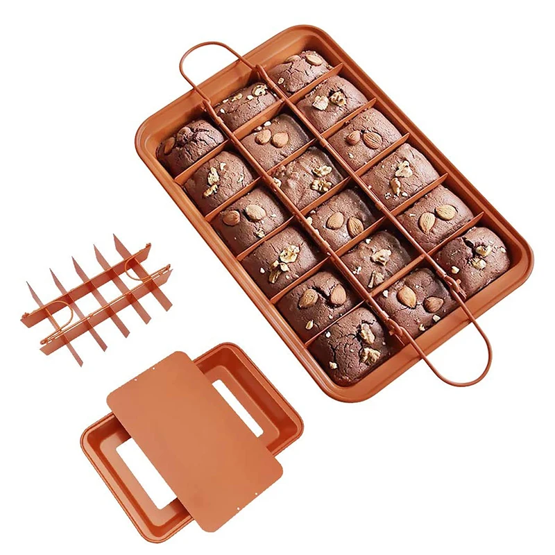 

Brownie Copper by Gotham Steel Nonstick Baking Pan with Built-In Slicer Ensure Perfect Crispy Edge Metal Utensil Dishwasher Safe
