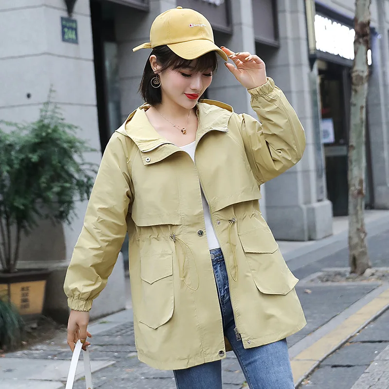 

Windbreaker Mujer Mid-length 2020 Spring Autumn New Single-breasted Trench Coat Women's Casual Tooling Female Trench Coats Z734