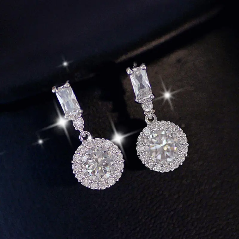 Серьги подвески женские круглые с фианитами 1 пара|Серьги-подвески| |