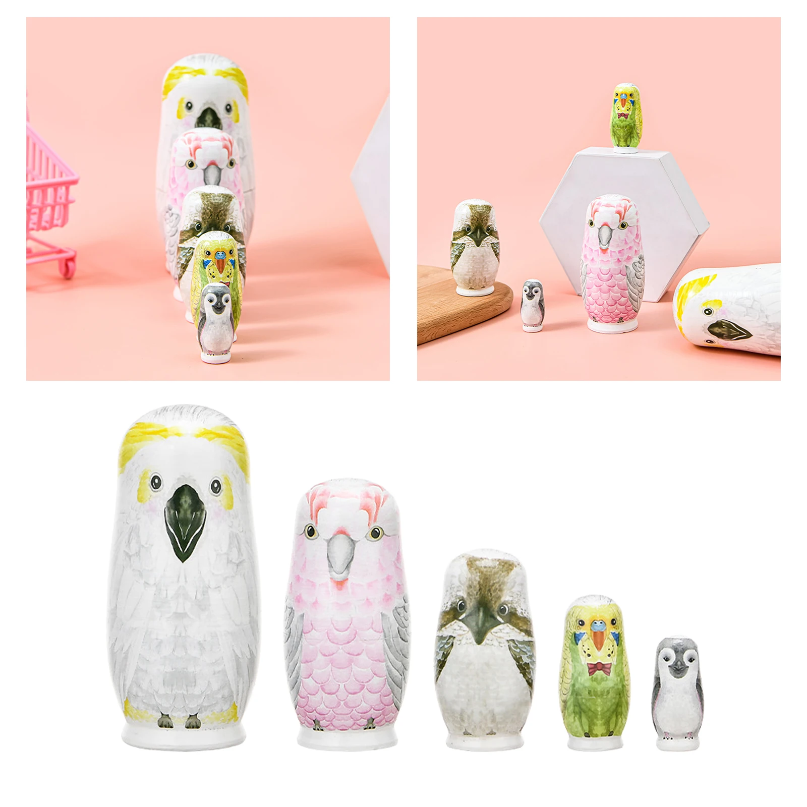 

5pcs Nesting Dolls Wooden Russian Matryoshka Dolls Home Decor Kids Toy Gift