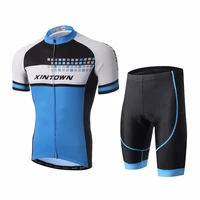 short sleeve cycling bike clothing set blue bicycle jersey gel pad shorts quick dry breathable mtb riding clothes for men