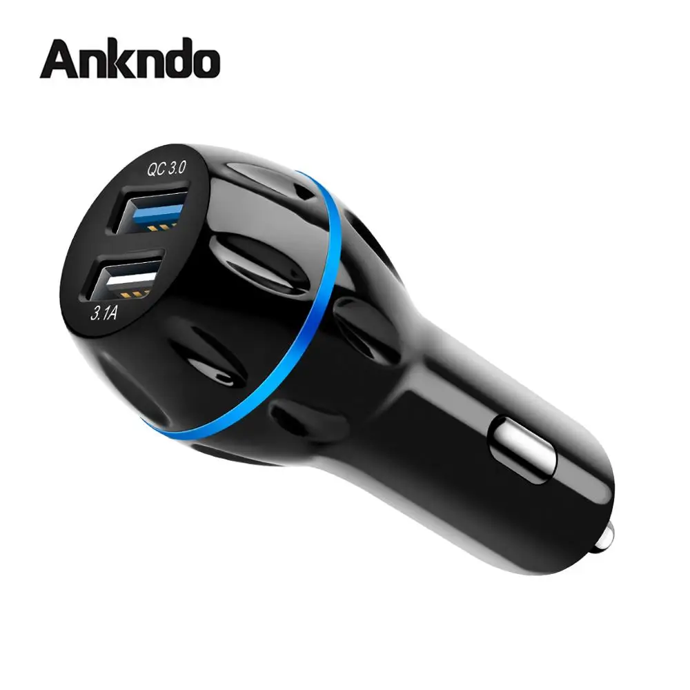 Ankndo устройство для автомобиля с двумя портами USB Зарядное устройство QC3.0 QC2.0 Быстрая зарядка 2-Порты и разъёмы телефона автомобиля-Зарядное устройство Автомобильный адаптер USB 5V3. 1A Универсальный автомобильный адаптер для зарядного устройства
