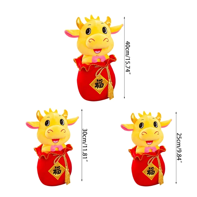 

Chinese New Year Red Bull Decoration 2021 Year of The Ox Festival Decoration Mascot Auspicious Plush Cattle Plush Animal