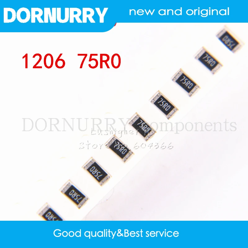 

100PCS 1206 SMD Resistor 1% 75ohm 75R0 75 Ohm 75R DORNURRY