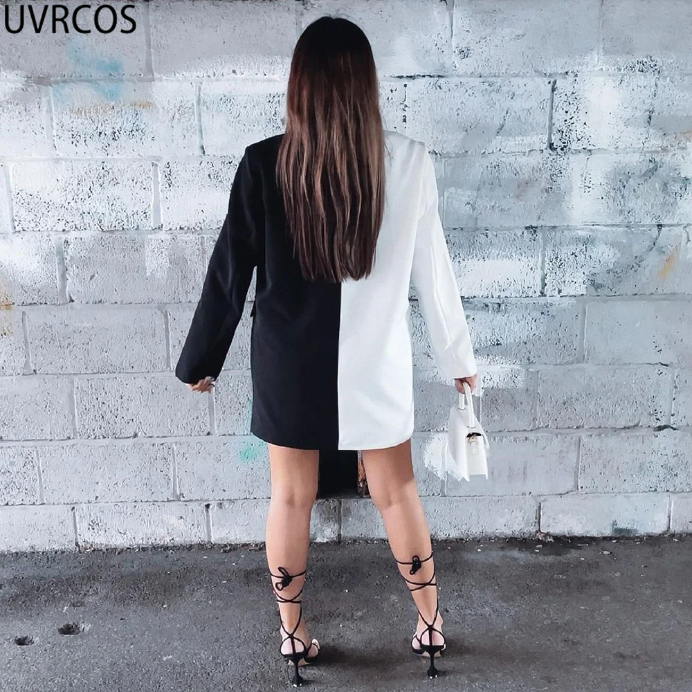 

UVRCOS Traf Formal Coat 2021 Fashion Contrast Color Suit Women Jacket Simple Pockets Casual Elegant Single Button Club Partywear